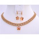 BRD706  Swarovski Copper Pearls & Copper Crystals Necklace Set Handmade Bridal Jewelry Set