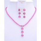 NSC614 Fuschia Swarovski Crystals Jewelry Set w/Drop Down Pendant Necklace Set