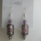 ERC374 Ethnic Millefiori Bead w/ Purple Cat Eye & Cylindrical Millefiori Earrings Sterling Earrings