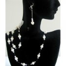 BRD596  Clear Crystals Bridal Wedding Jewelry Set w/ White Pearls Handcrafted Complete Set