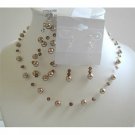 BRD592  Bronze Pearls w/ Smoked Topaz Swarovski Crystals Necklace Earrings Bracelet Jewelry Set