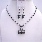 NSC551  TriColor Swarovski Crystals Jewelry Set w/ Handmade Purse Pendant Necklace Set
