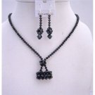 NSC550  Jet Crystals Purse Necklace Set Genuine Swarovski Crystals Purse Handmade Jewelry Set