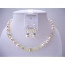 NSC543  Jonquil Swarovski Crystals Handmade Jewelry Set w/ Ivory Pearls Necklace Set
