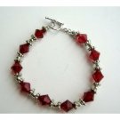 TB294  Sterling Silver Siam Red Swarovski Crystals Bracelet w/ Silver Beads & Daisy Spacer