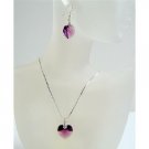 NSC517  Crystals Heart Pendant Genuine Swarovski Amethyst Crystals Heart Jewelry Set