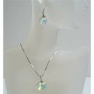 NSC516  Romantic Swarovski AB Crystals 18mm Heart Pendant Necklace & Sterling Silver Earrings