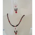 NSC474 Genuine Swarovski Siam Red & Jet Sterling Silver Heart Necklace Earrings Set