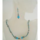 NSC441 Genuine Swarovski Volcano Turquoise Beads w/ Bali Silver Necklace Set