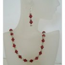 NSC394  Swarovski Siam Red Crystals Jewelry w/ Bali Silver Sterling Silver Earrings & Necklace