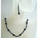 NSC384  Swarovski Crystals Metallic Blue 2x & Black Pearls Swarovski Crystals & Pearls Set