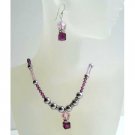 NSC381  Amethyst Swarovski Crystals Beaded Jewelry Set w/ Grey Pearls & Silver Rondells