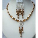 NSC369  Powder Almond Swarovski Pearls Sterling Silver Pendant & Earrings Set
