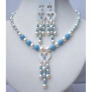 NSC368  Genuine Swarovski Pearls Turquoise & AB Turquoise Beads Necklace & Earrings