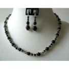 NSC366  AB Jet Swarovski Crystals w/ Genuine Swarovski Mystic Pearls Bali Silver Necklace Set