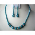 NSC244  Handcrafted Turquoise Necklace Set Genuine Swarovski Turquoise AB w/ Silver Rondells