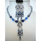 NSC160  Vintage Swarovski Sapphire Crystals & Pearls Necklace Set Handcrafted Custom Jewelry