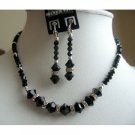 NSC140  Vintage Necklace Set in Genuine Swarovski Jet Crystals w/ Simulated Diamond Rings