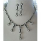 NSC130  Genuine Swarovski Grey Pearls & Crystals Necklace & Earrings Handcrafted Custom Jewelry