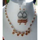 NSC129  Genuine Swarovski Topaz & AB Crystals Sterling Silver Necklace & Earrings