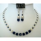 NSC106 Vintage Necklace Set Genuine White Pearls & Sapphire Crystals Handcrafted Custom Jewelry