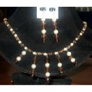 NSC101 Genuine Swarovski Austrian Lt. & Dark Smoked Topaz Crystals & Cream Pearls Necklace Set