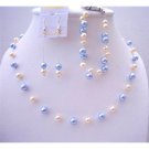 BRD443  Swarovski Blue & Ivory Pearls Handcrafted Bridal Bridemaides Jewelry Set Complete Set