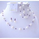 BRD483  Amethyst Swarovski Crystals & White Pearls Wedding Jewelry Complerte Set w/ Bracelet