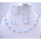 BRD440  Blue Pearls Aquamarine Crystals Wedding Jewelry Set Genuine Swarovski Complete Set