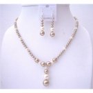 BRD535 Bronze Pearls Swarovski Pearls Necklace Set w/Cream Pearls Handcrafted Wedding Jewelry Set