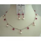 BRD318  Bridal Jewelry Bridemaids Rhodium Necklace Swarovski Pearls & Crystals Necklace Set