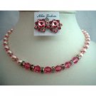 BRD307  Artisan Jewelry Handcrafted Rose Pearls & Crystals Wedding Jewelry Bridal Necklace Set