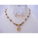 BRD400  Swarovski Golden Shadow Crystals Briolletts Pendant & Earrings Necklace Set