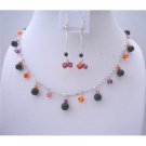 BRD467 Black Pearls w/ Swarovski MultiColor Crystals Jewelry Set Wedding Party Perfect Jewelry Gift
