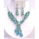 NS738 Turquoise Stones Interwoven In 5 Stranded Matching Silk Thread Drop Down Necklace Set