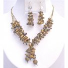NS739 Tiger Eyes Stones Interwoven In 5 Stranded Same Silk Thread Drop Down Necklace Set