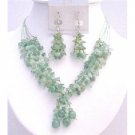 NS740  Jewelry Jade Silk Thread Multi 5 Strand With Interwoven Stones Silver Earrings