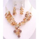 NS741 Carnelian Stone Nugget Woven In Silk Thread Matching Silver Earrings Set