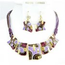 NS746  Golden Tone Enamel Jewelry Lite & Dark Purple Necklace Set Ethnic Jewelry