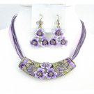 NS747  Purple Jewelry Multistring Necklace w/ Flower Enamel Pendant Jewelry