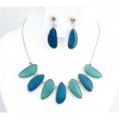 NS750 Sea Turquoise Painted Enameled Leaf Shape Necklace Set Color Combination Turquoise & Dark Blue