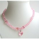 NSC489 Rose Pink Genuine Swarovski Crystals w/ AB Rose Pink Crystals Heart Pendant Necklace