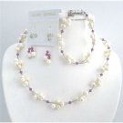 BRD002  Freshwater Pearls Swarovski Fuschia Crystals Bridal Bridemaids Jewelry