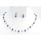 BRD003  Elegant Bridesmaids Gifts Dark Purple Pearls Fuschia Crystals Jewelry Set