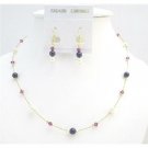 BRD005  Cheap Bridesmaid Dark Purple Ivory Pearls & Fuschia Crystals Jewelry Set