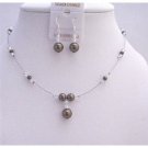 BRD007  Bridal Party Gifts Dark Brown Pearls w/ Clear Crystals Beads Set