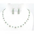 BRD010  Designer Swarovski Jewelry Clover Crystals w/ Green Pearls Jewelry Set