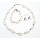 BRD013  Interwoven Necklace Amethyst Crystals Freshwater Pearls Wedding Set