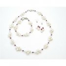 BRD998  Fashion Wedding Jewelry w/ Siam Red Crystals & Freshwater Pearls