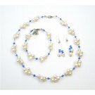 BRD999  Swarovski Crystals Bridal Jewelry Sapphire Crystals Freshwater Pearls Set